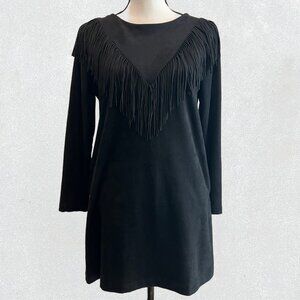 Molly Bracken Black Faux Suede Fringe Boho Dress Size S